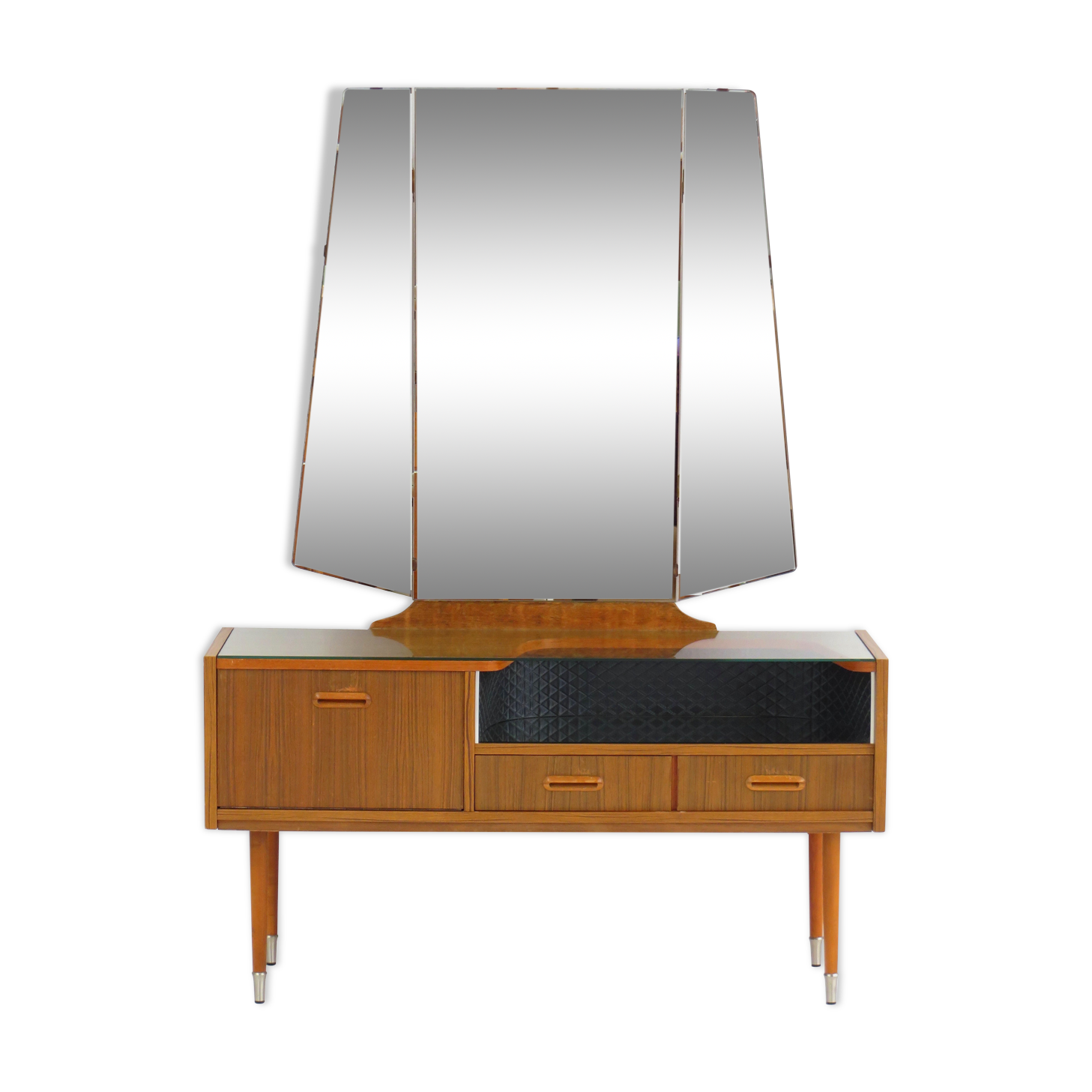 Vintage mid century dressing table with folding mirror, 1950s-1960s