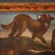 Tableau lombard antique du XVIIe siècle, le berger avec ses chiens