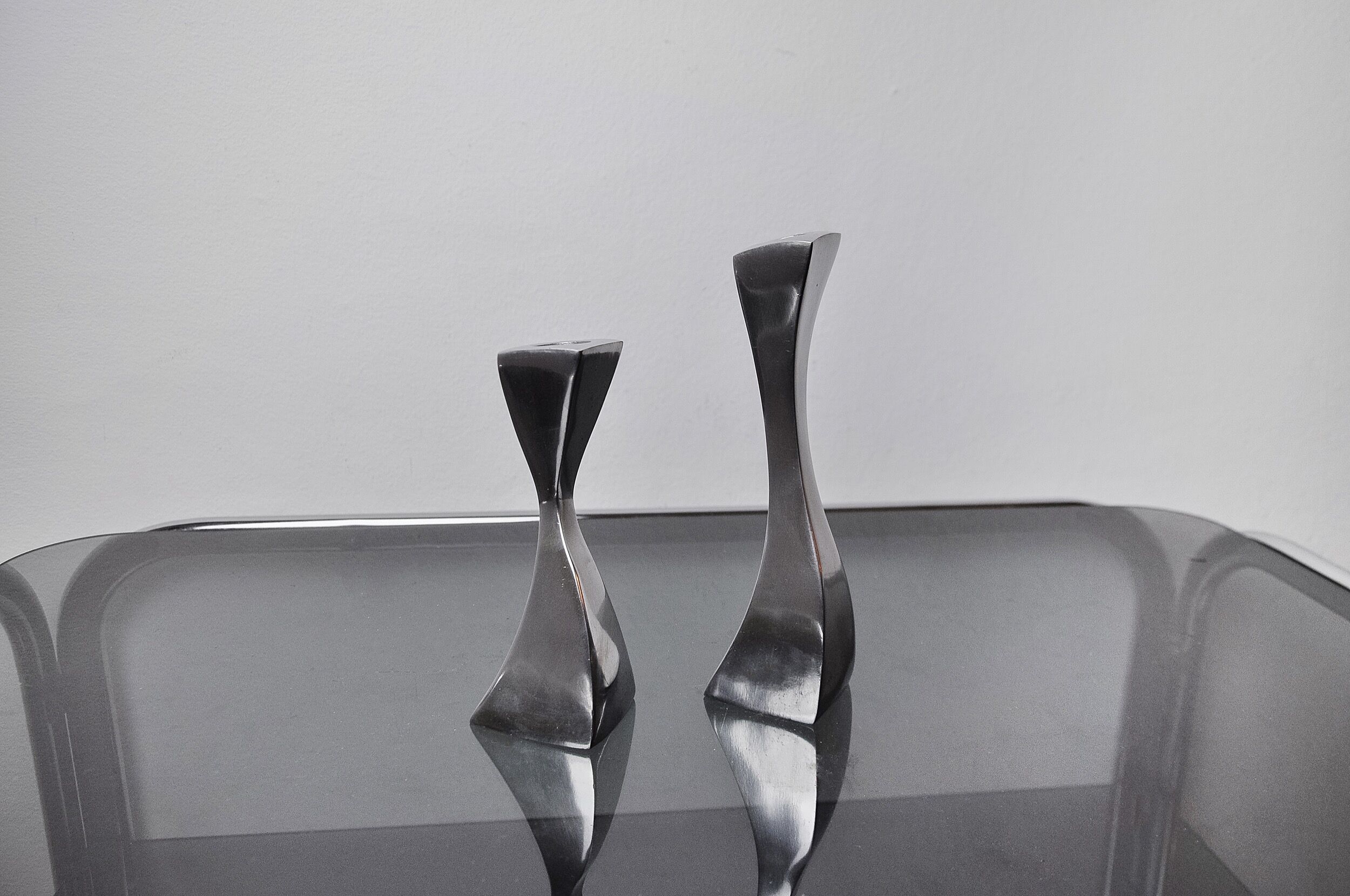 Pair of Swan candlesticks by Matthew Hilton, England, 1980