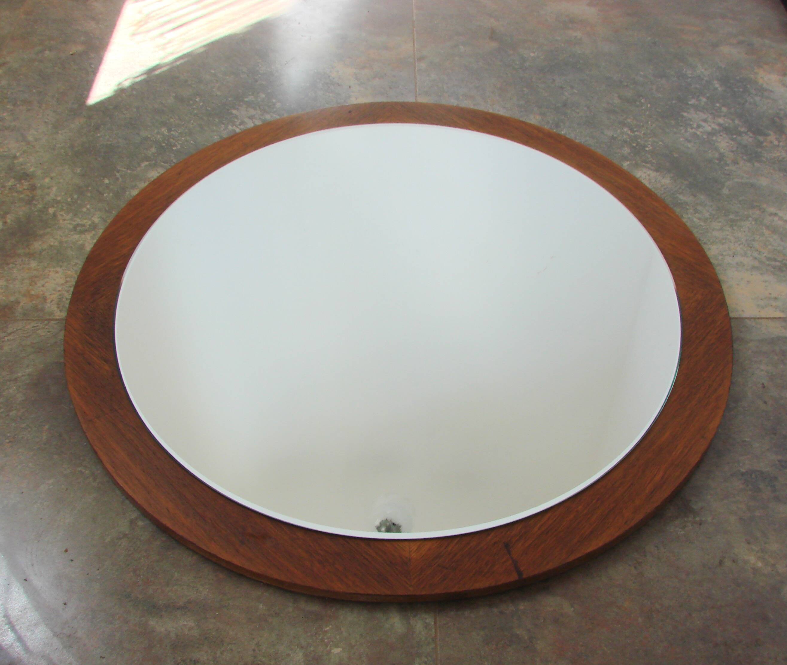 Round teak mirror, 1970s – vintage, diameter 70 cm