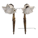 Louis xvi style wall lights in bronze (pair)