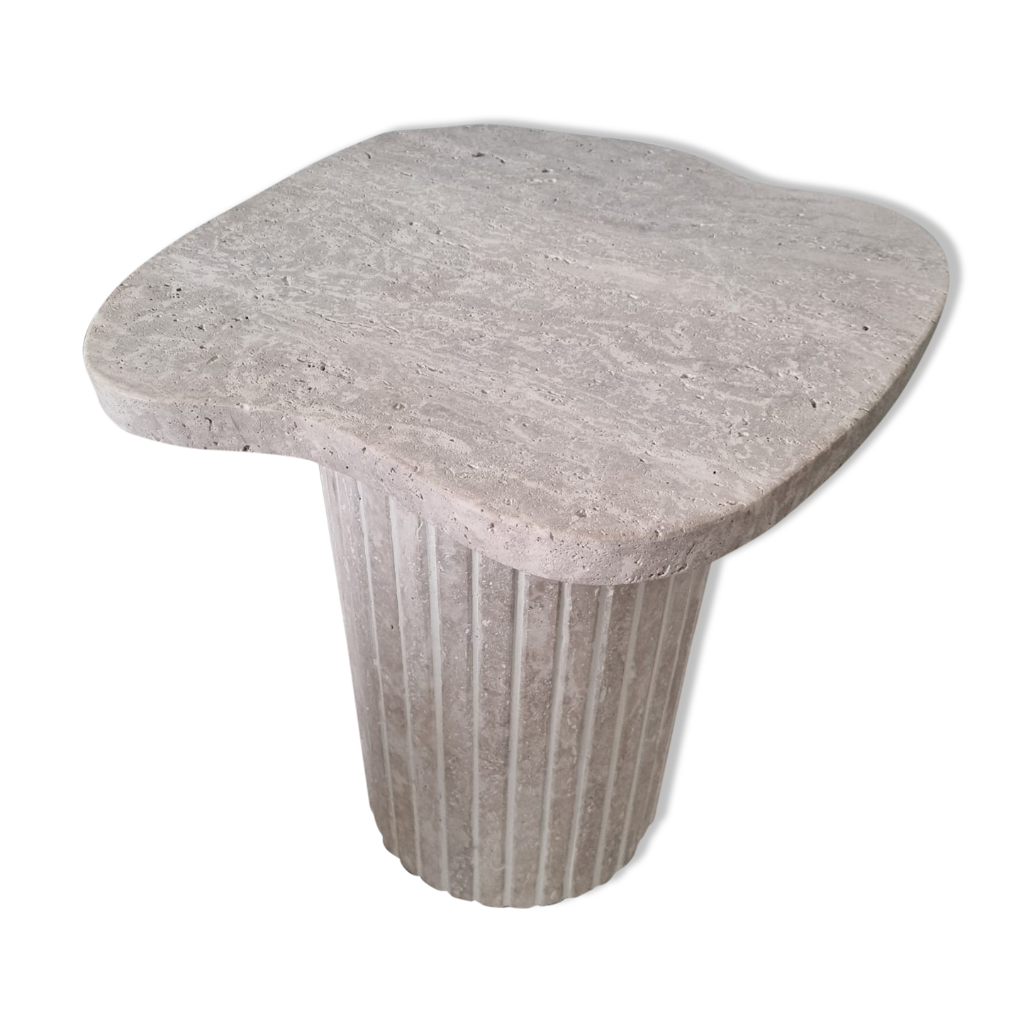 Alpha irregular side table in natural travertine - ribbed foot