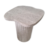 Alpha irregular side table in natural travertine - ribbed foot