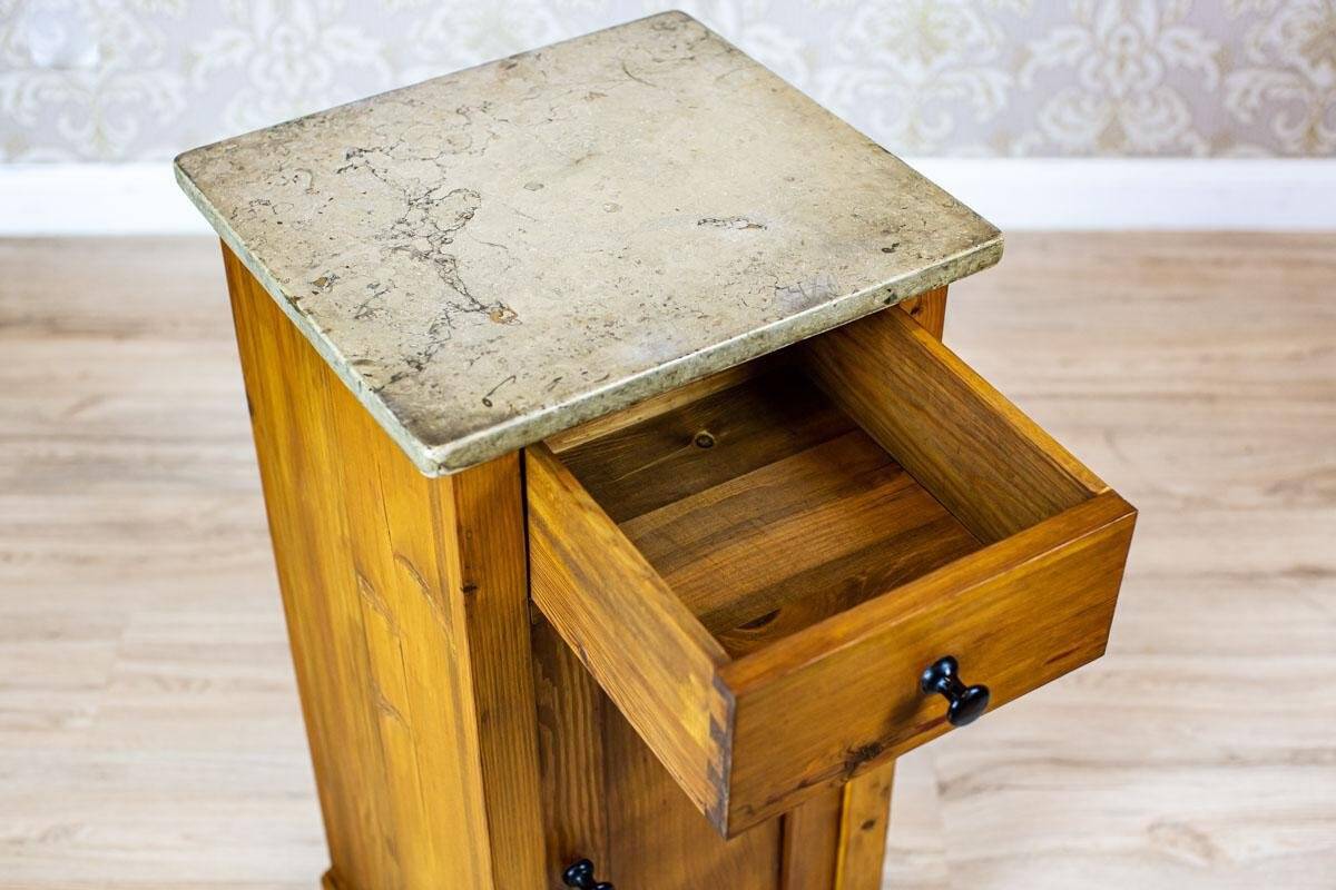 Art Nouveau Pine Nightstand with Stone Top, 1910