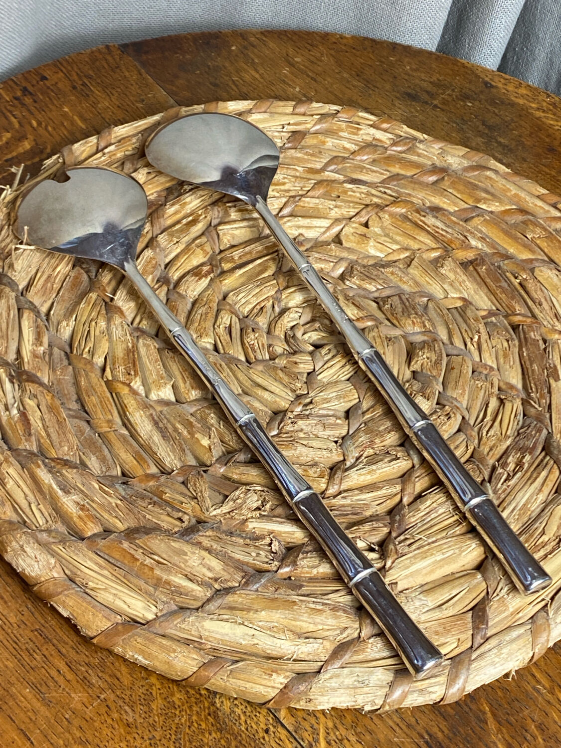 Salad cutlery, silver-plated, bamboo style
