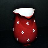 Vintage Elchinger pitcher in glazed ceramic with red polka dots