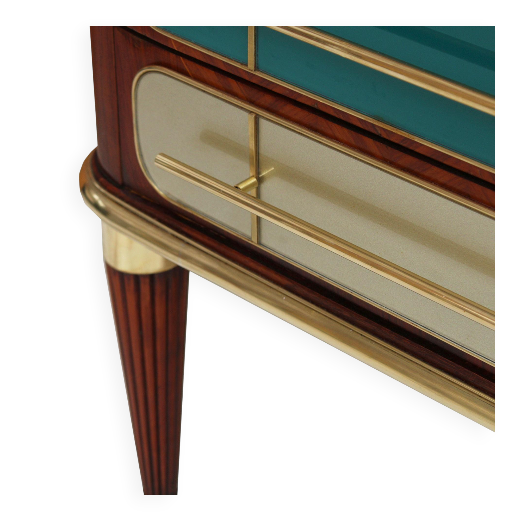 Mid Century Modern Italian Sideboard Wood and Colored Glass. 1950s