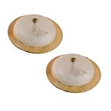 Pair of vintage Murano wall lights with exotic wood shelf.