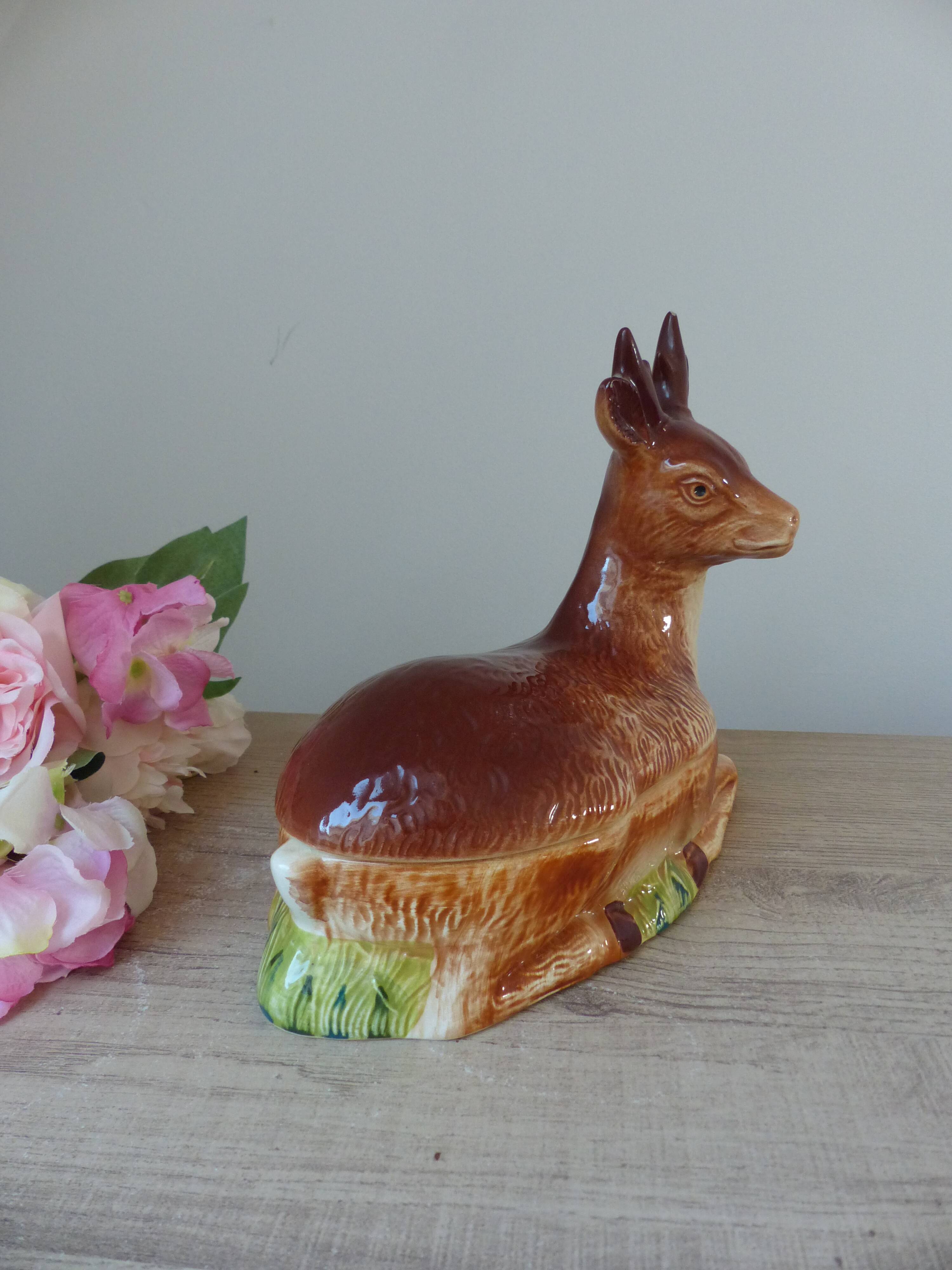 Deer pâté dish, vintage ceramic terrine