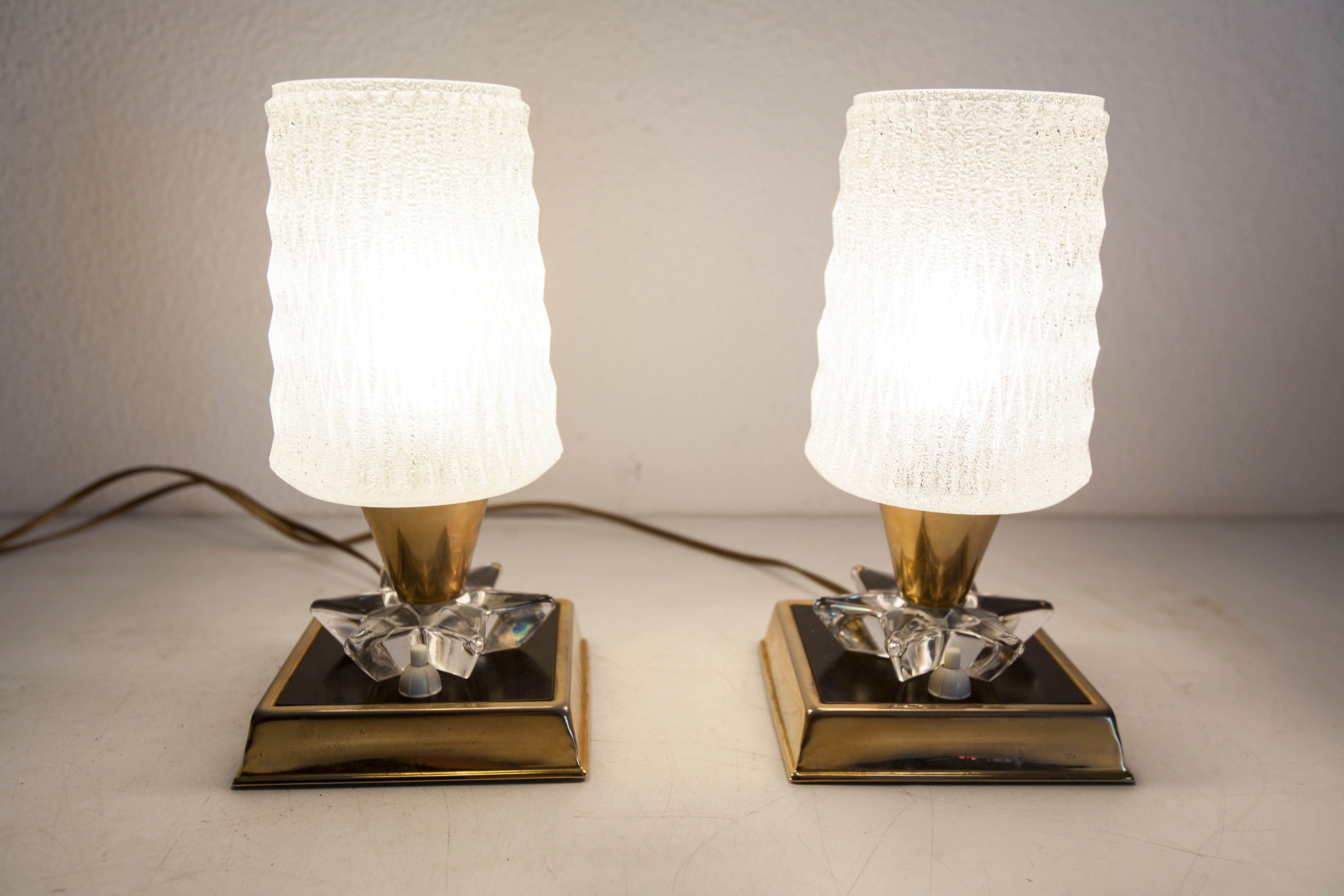 Paire de lampes de chevet 1960 laiton verre etoile