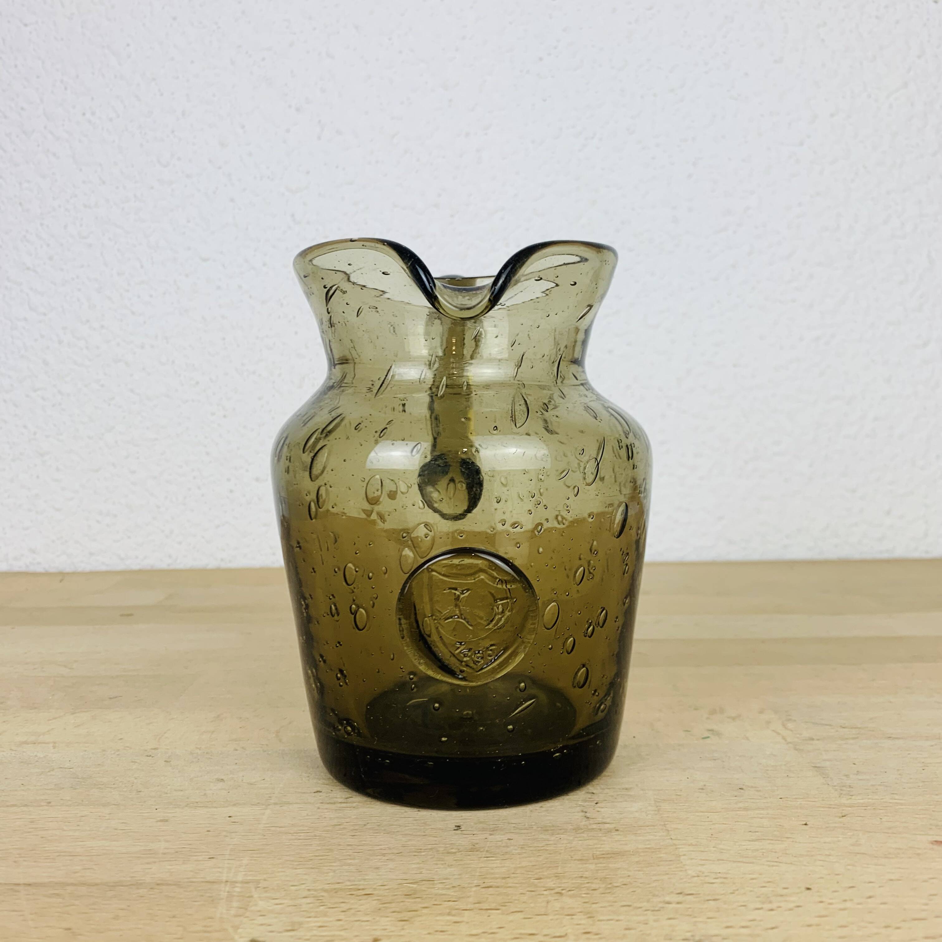 Vintage smoked bubbled glass pitcher