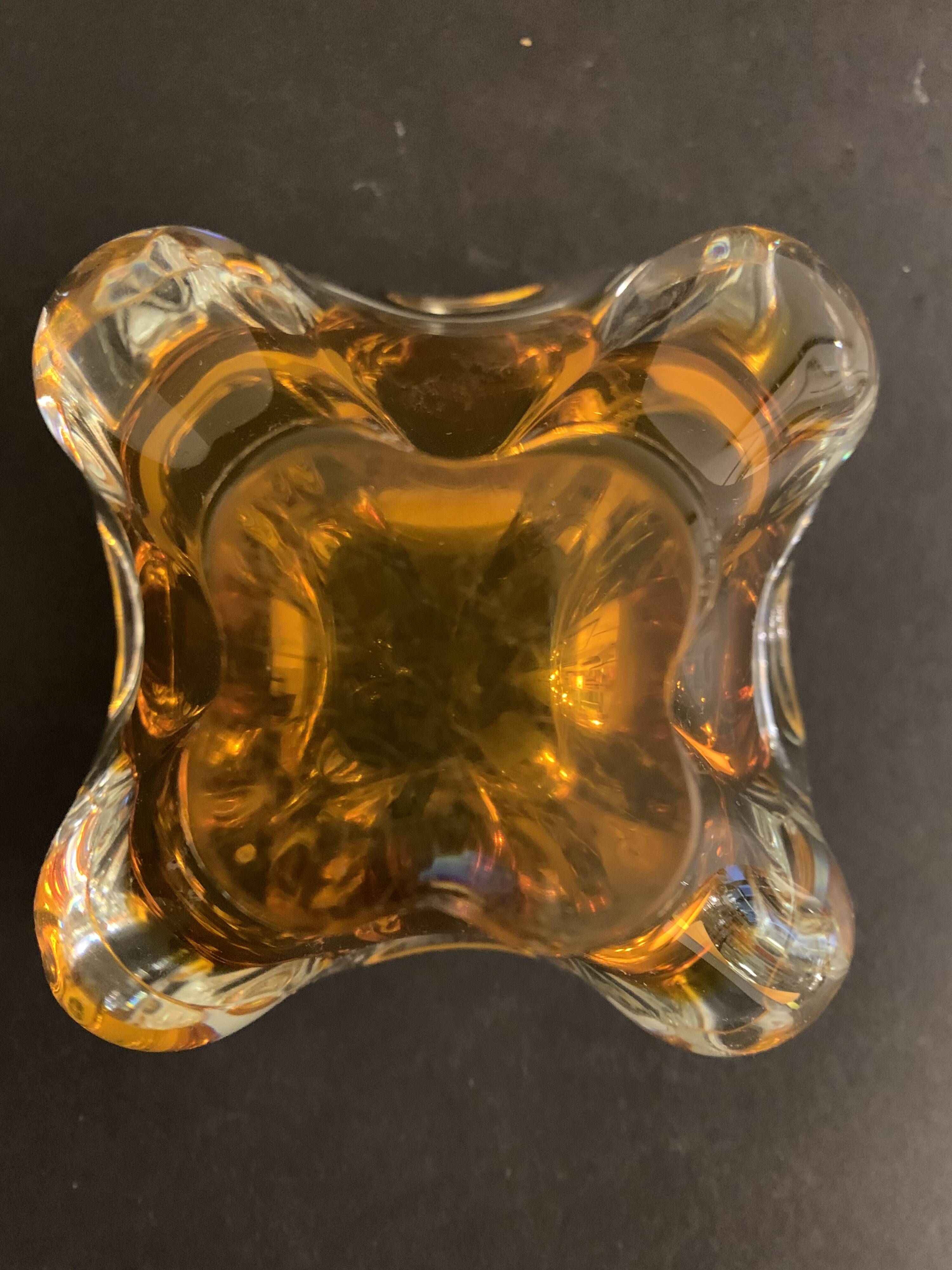 Murano orange-yellow glass ashtray 1960