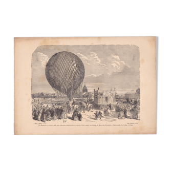 paper illustration: Champs de Mars Paris 1868 elevation balloon the Giant (read description )