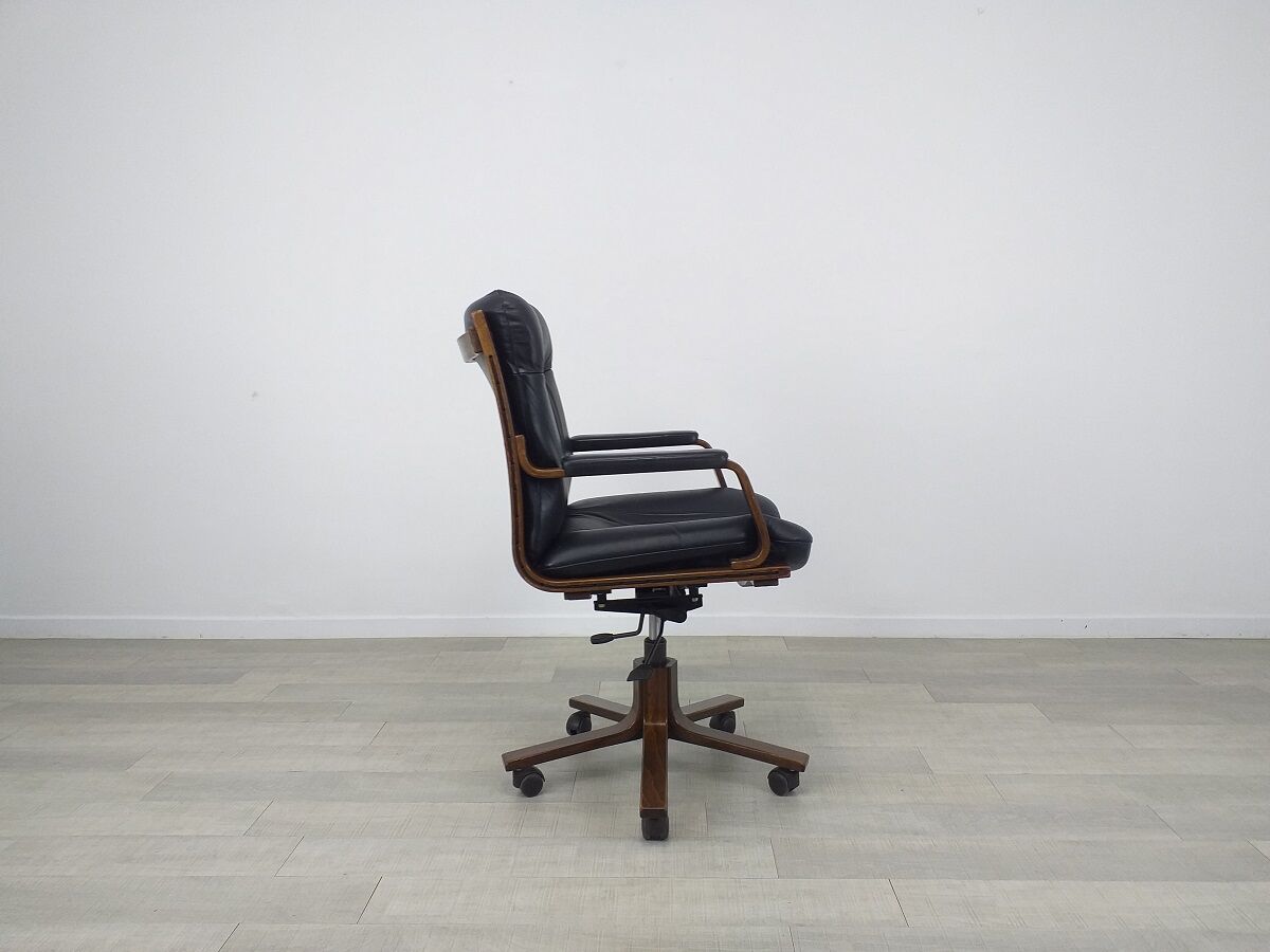 Office armchair leather wood Scandinavian design 70s vintage