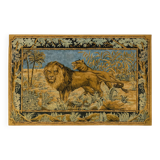 Antique velvet wall tapestry depicting a lion and lioness scene