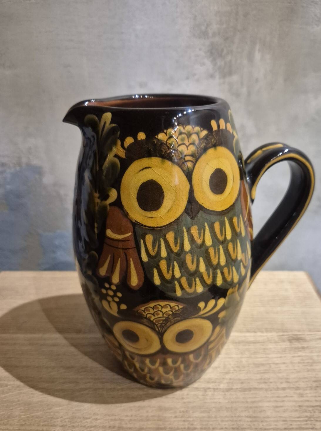 Vintage ceramic owl service signed Reber, 1960