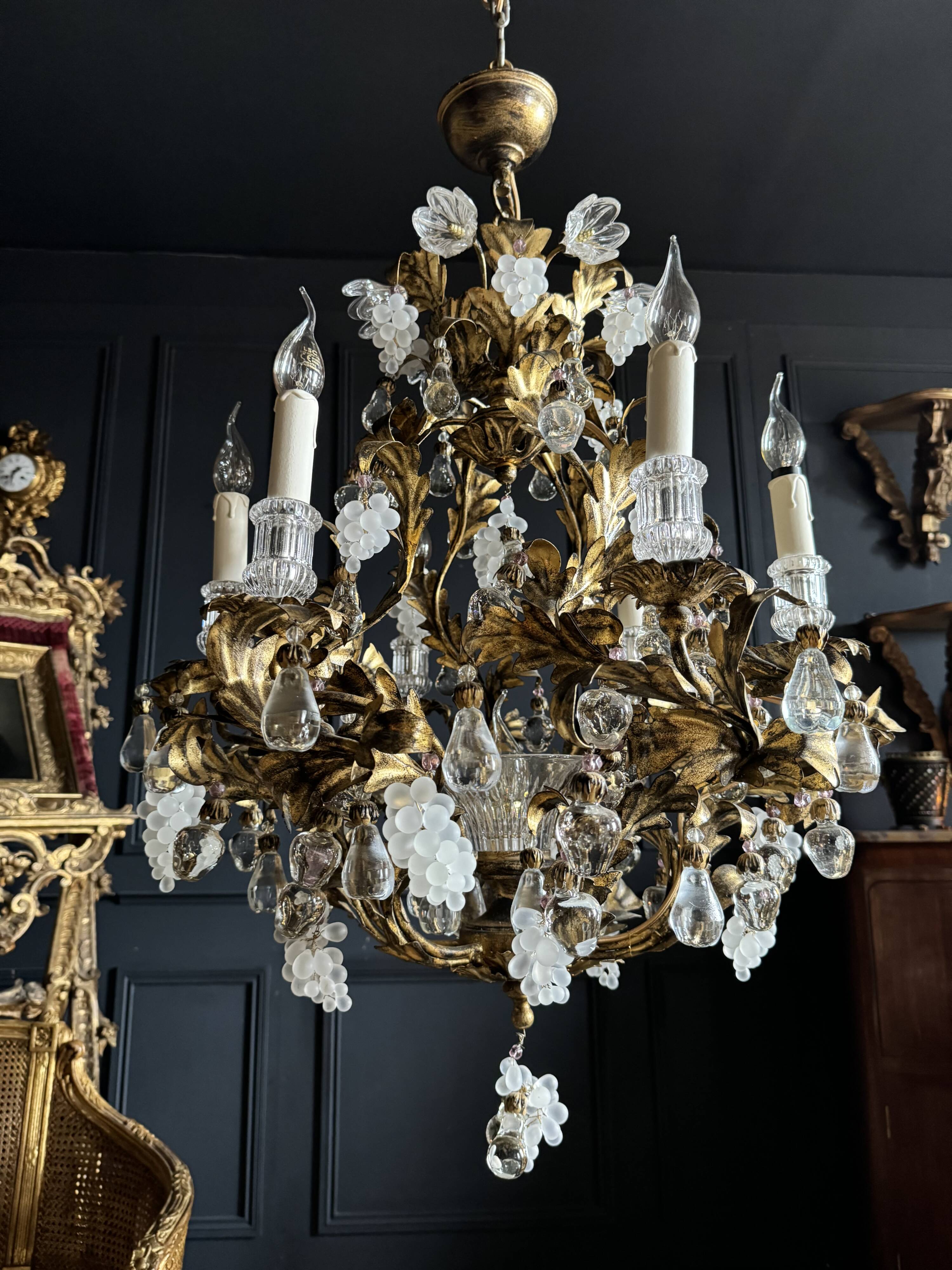 Bronze and Gold Metal Cage Chandelier from the 70s - 20th Century