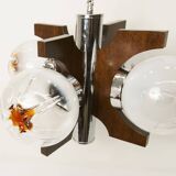 Lustre mazzega Murano 4 boules et teck 1960