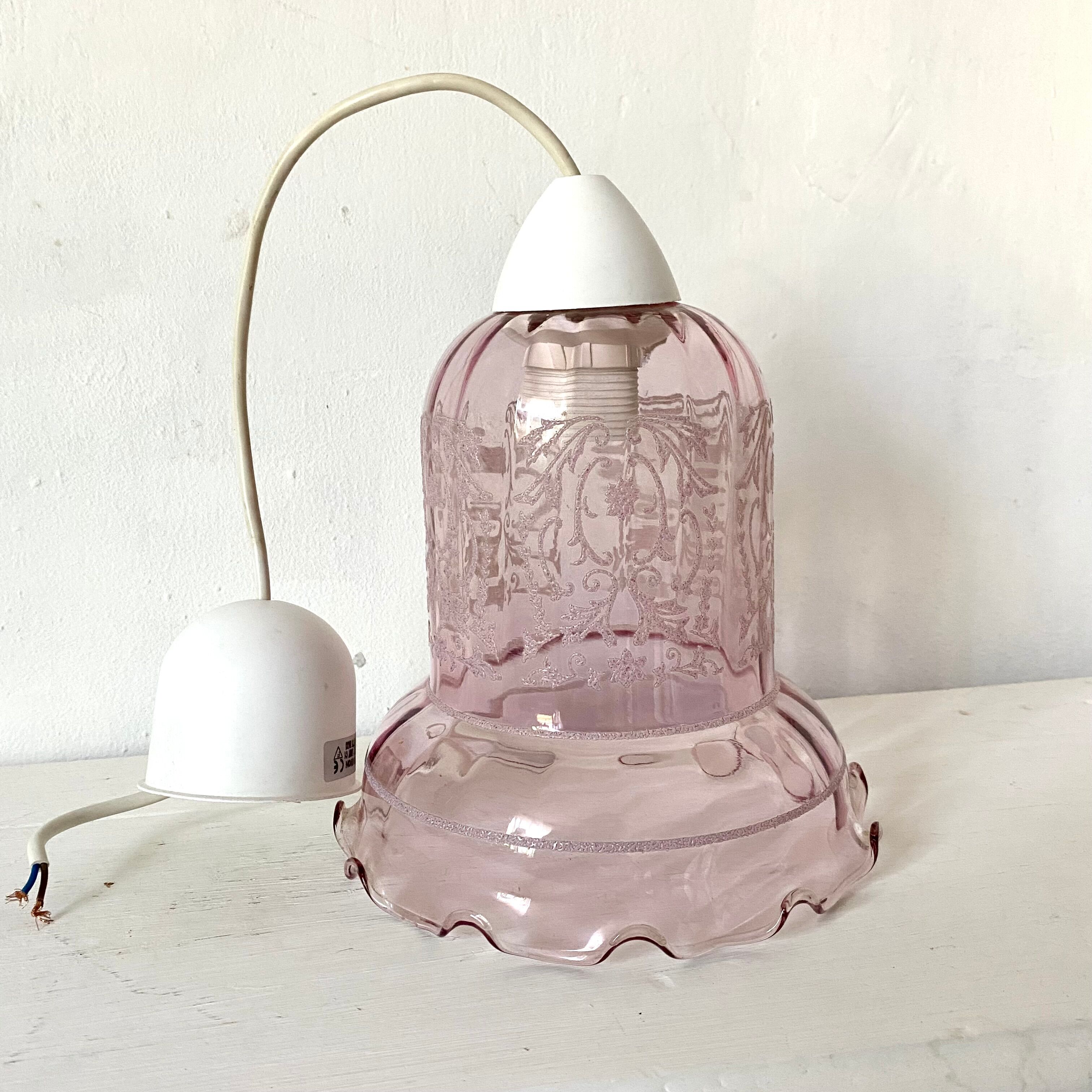 Suspension vintage en verre rose