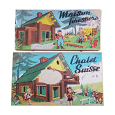 2 boxes of old wooden construction game from JeuJura Swiss cottage and forest house