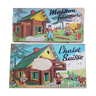 2 boxes of old wooden construction game from JeuJura Swiss cottage and forest house