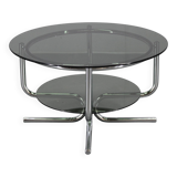 1970s Italian chrome tubular coffee table with smoked glass, round