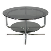 1970s Italian chrome tubular coffee table with smoked glass, round