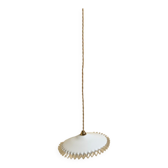 Suspension opaline white vintage handkerchief pleated light antique lampshade