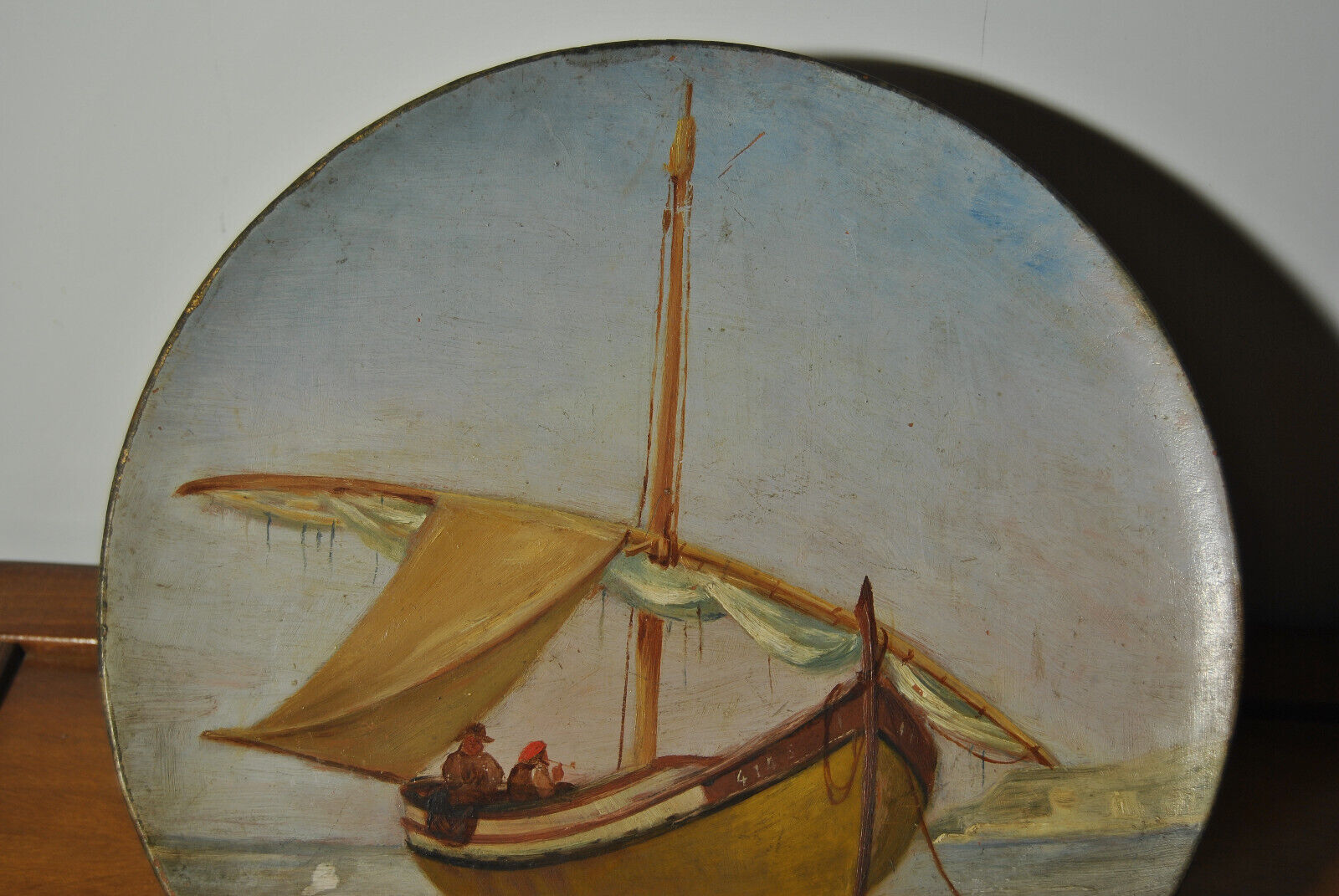 Set of 3 dishes 19th century terracotta painting 1895 boat lily lily swan