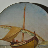 Set of 3 dishes 19th century terracotta painting 1895 boat lily lily swan