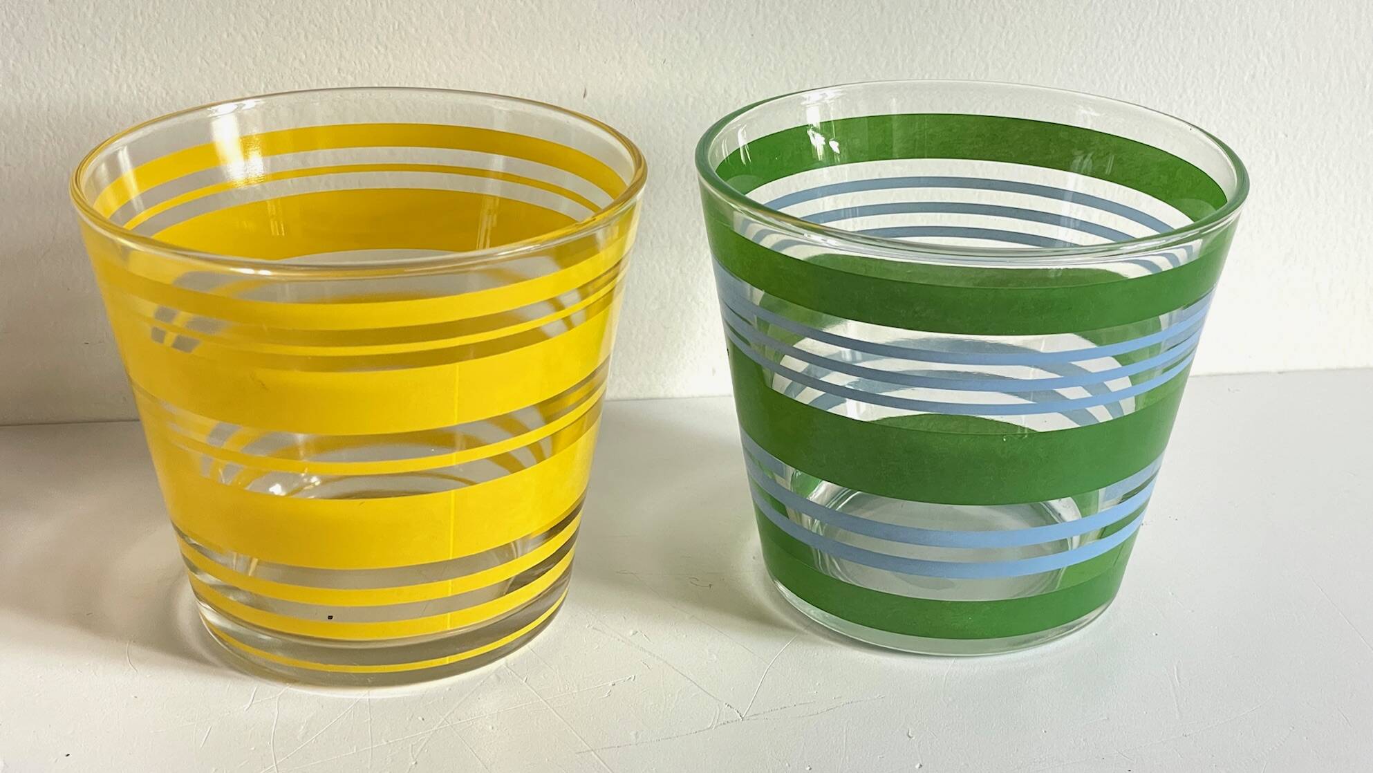 Pair of VINTAGE Silkscreened Glass Plant Pots