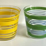 Pair of VINTAGE Silkscreened Glass Plant Pots