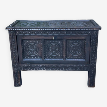 Richly carved oak chest from the 19th century