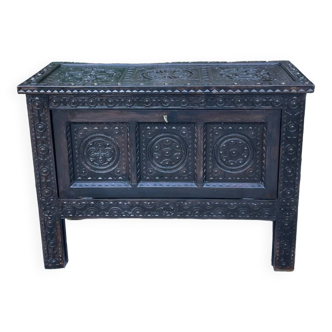 Richly carved oak chest from the 19th century