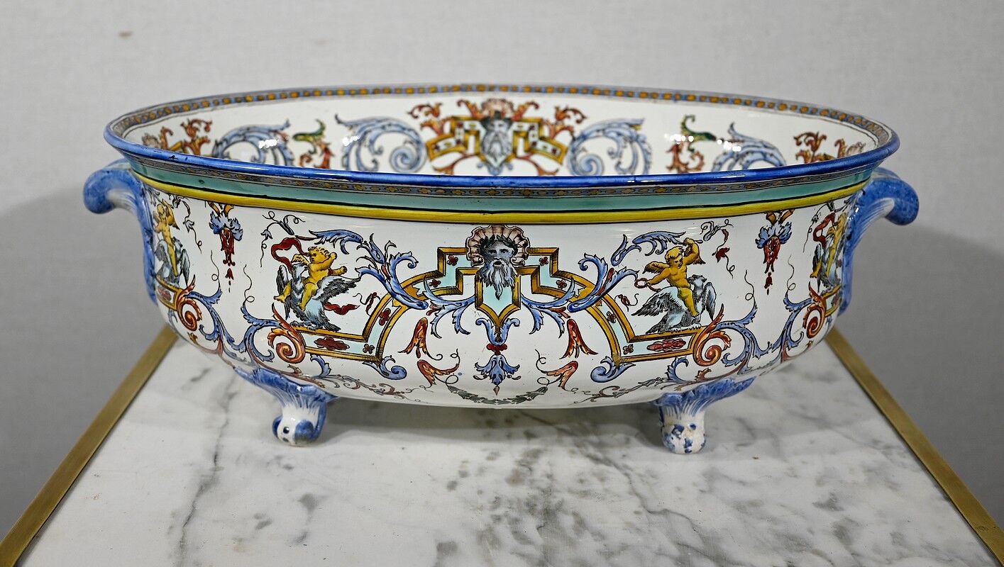 Gien earthenware planter, renaissance style – early twentieth century