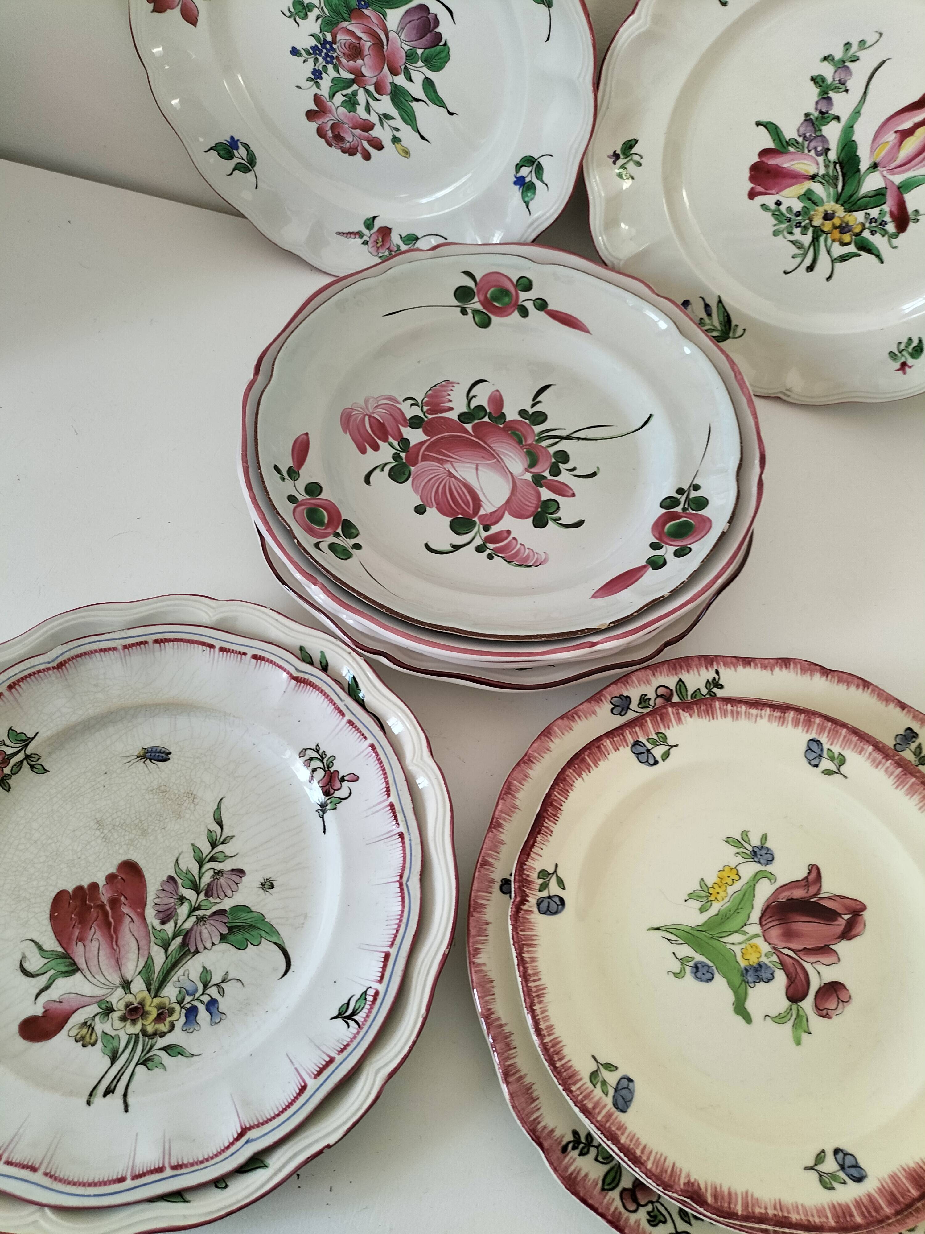 12 antique floral plates bistro & guest table style