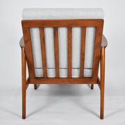 Fauteuil original restauré, tissu gris clair, années 1960, usine de meubles Swarzedzka