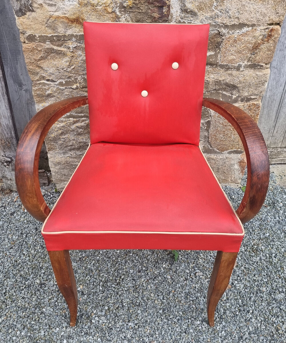 Red vintage bridge armchair, 40s