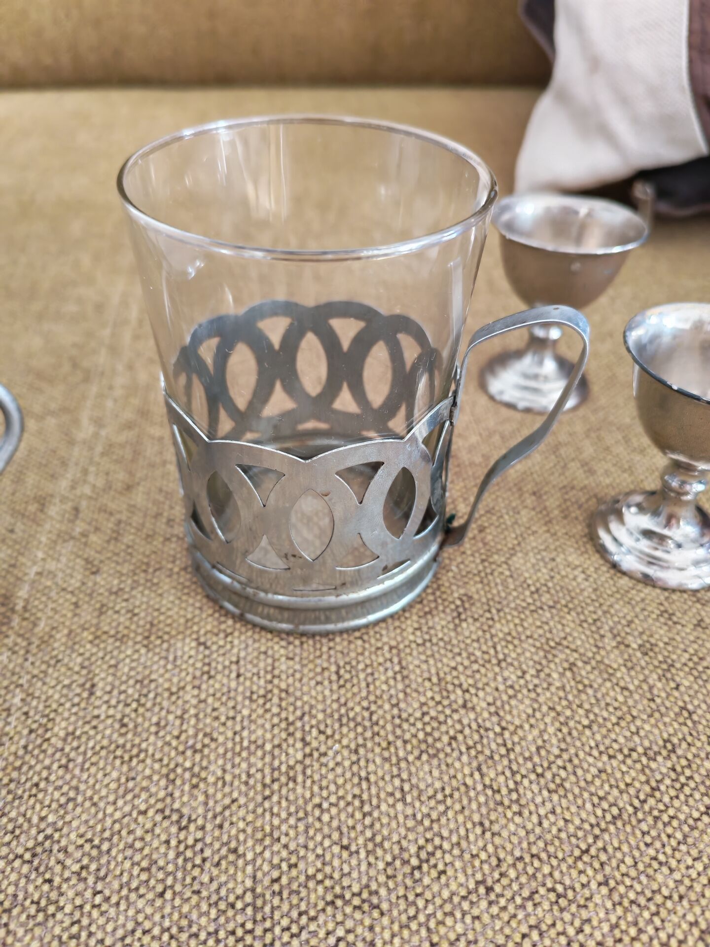 Vintage glass and silver metal breakfast set