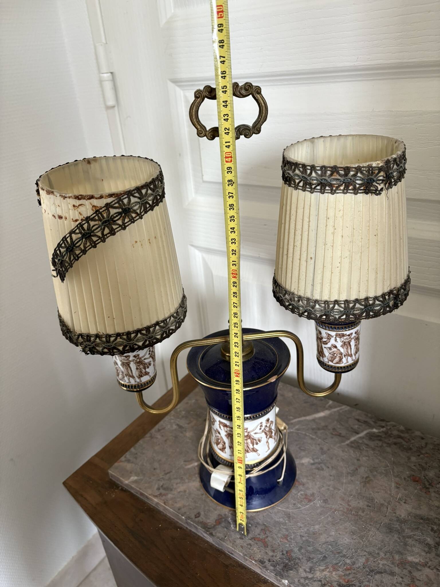 Antique Florentine Table Lamp Italian Blue Porcelain Ceramic