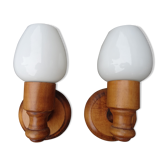 Duo of wood and opaline sconces