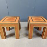 Pair of brass and burl wood side tables, 1980s