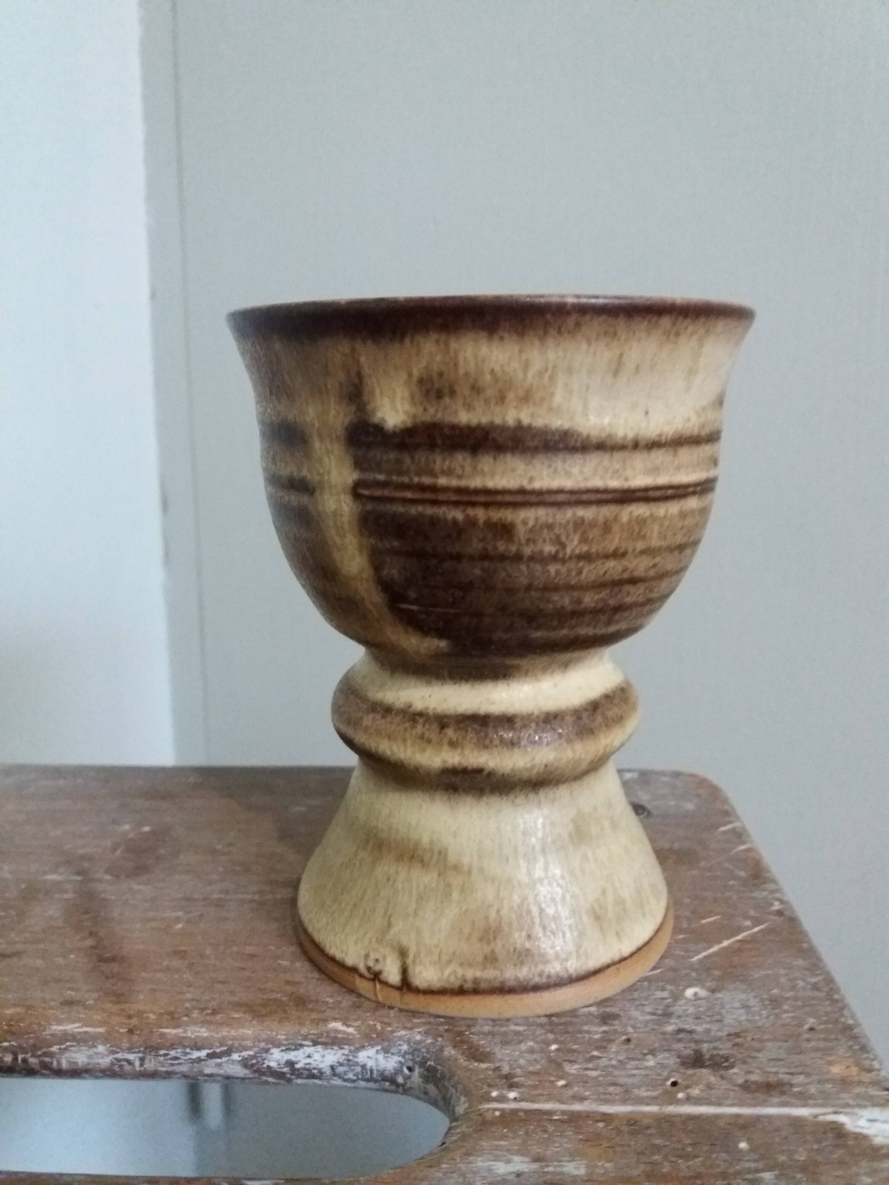 Chalice cup candle holder in stoneware
