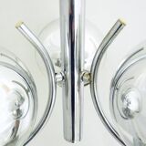 Old 3-branched chandelier in chrome metal and mirrored chrome globe, year 70