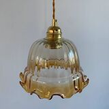 Suspension with vintage amber glass lampshade
