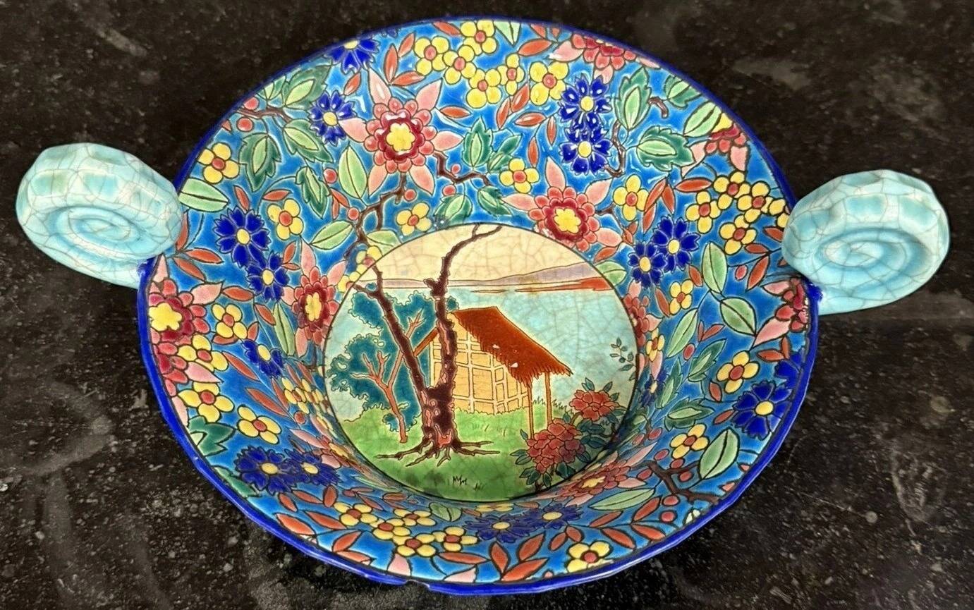 Longwy: Important bowl or empty pocket in polychrome cloisonné enamels
