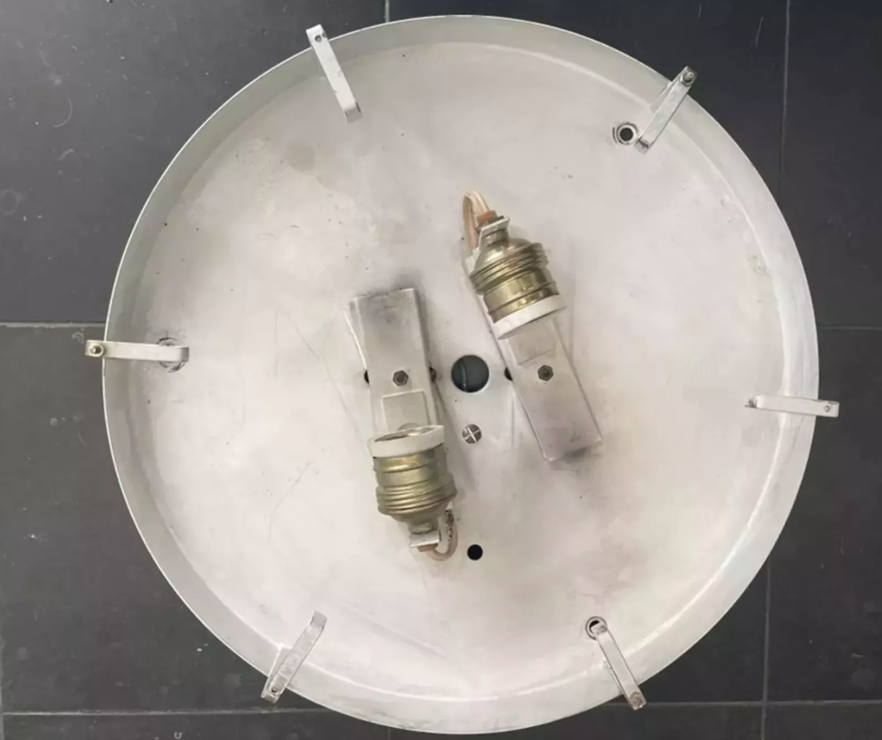 Vintage ceiling lamp in metal and pressed molded glass, France 1970