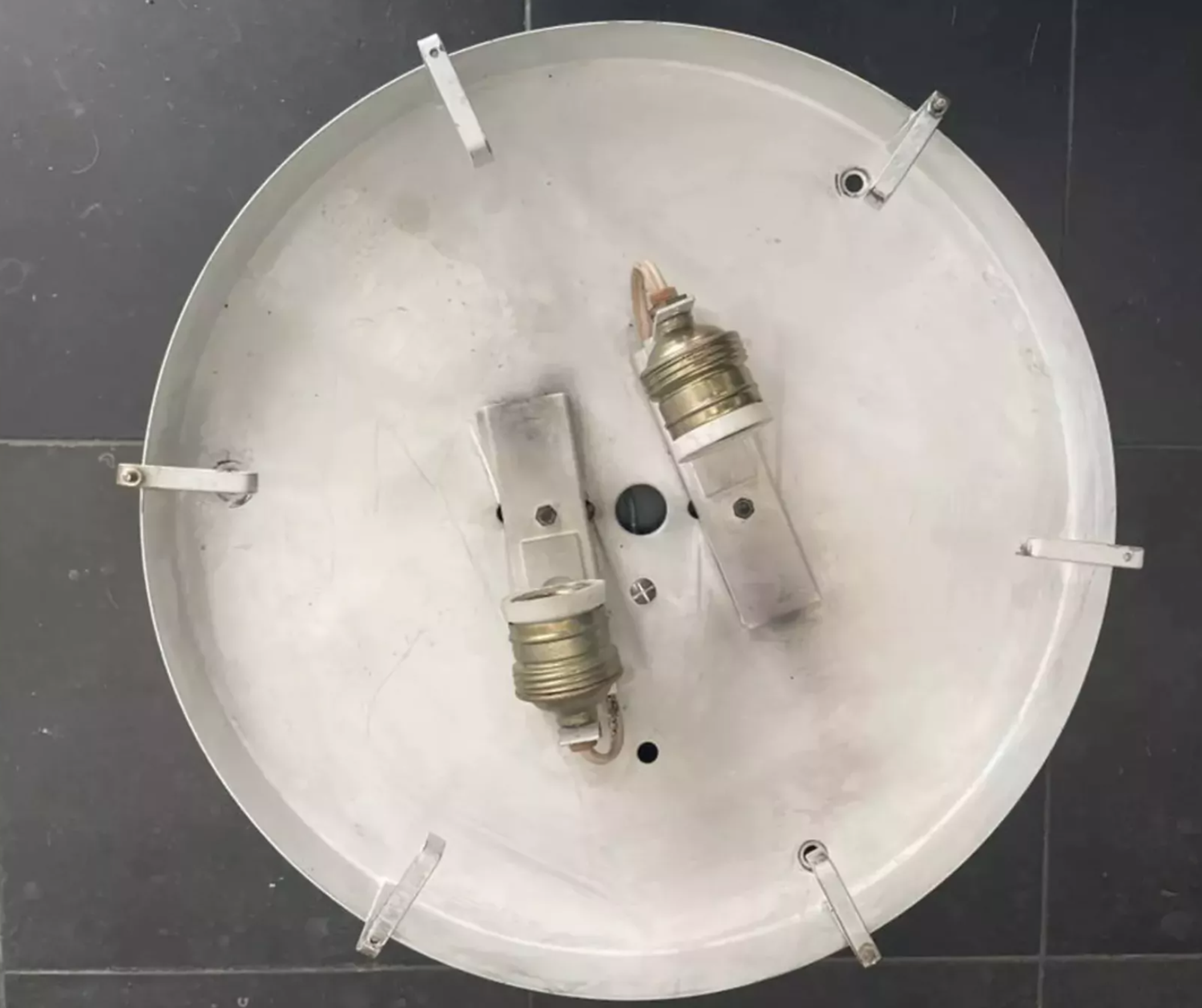 Vintage ceiling lamp in metal and pressed molded glass, France 1970