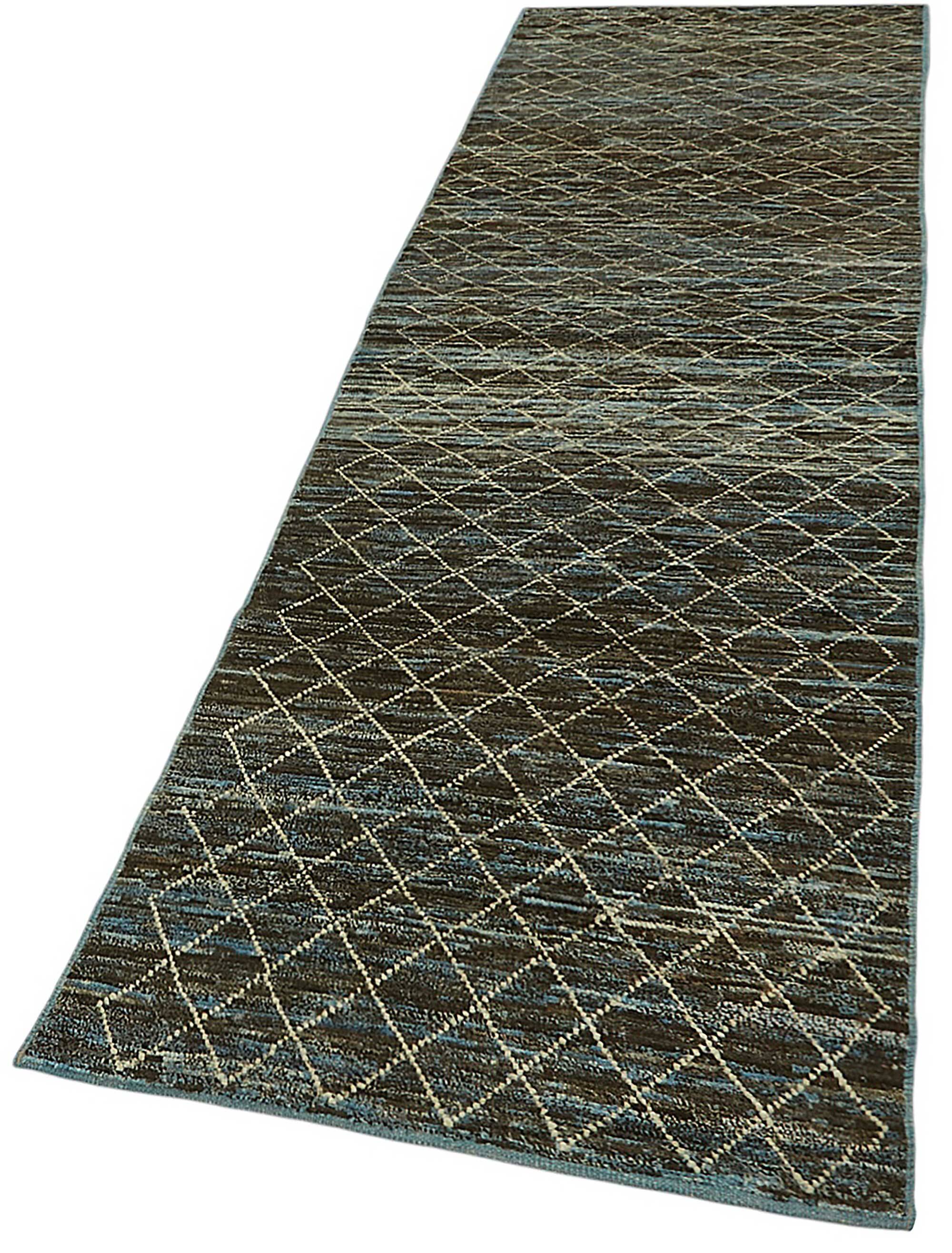 Hand-Knotted Turkish Contemporary 79 cm x 269 cm Blue Wool Runner Carpet