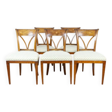 Chaises en orme vintage avec rembourrage blanc, années 1950, ensemble de 5